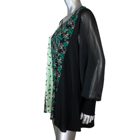 Alfani Black Floral Sheer Sleeve Tunic Top - Picture 4 of 9